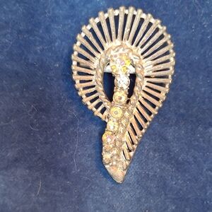 Vintage Art Deco AB Crystal Silvertone Brooch